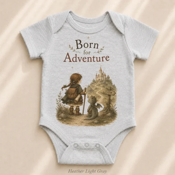 Born for Adventure Fantasy Baby Bodysuit, Boy or Girl — alternate product mockup born for adventure baby bodysuit product photo