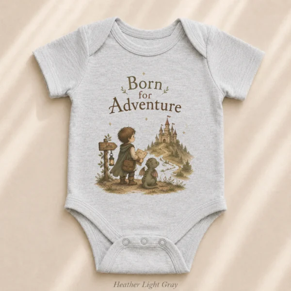 Born for Adventure Fantasy Baby Bodysuit, Boy or Girl — alternate product mockup born for adventure baby bodysuit alternate product mockup