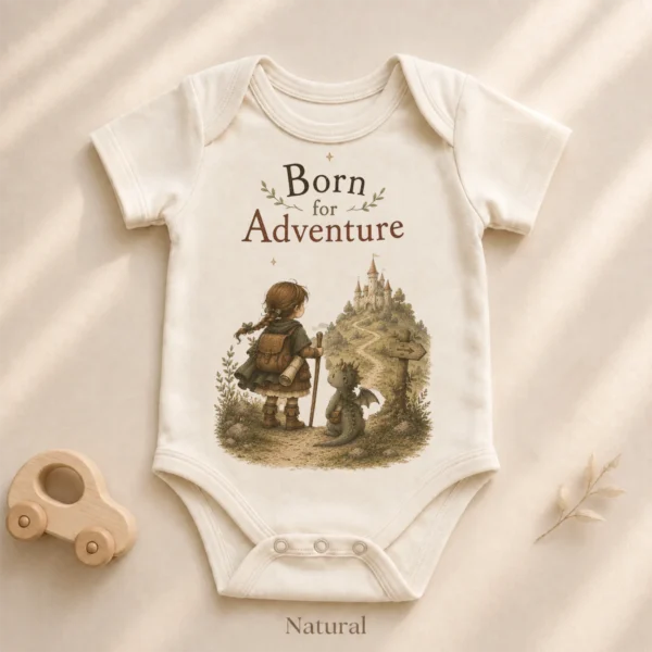 Born for Adventure Fantasy Baby Bodysuit, Boy or Girl — alternate product mockup born for adventure baby bodysuit product photo