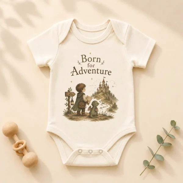 Born for Adventure Fantasy Baby Bodysuit, Boy or Girl — alternate product mockup born for adventure baby bodysuit alternate product mockup
