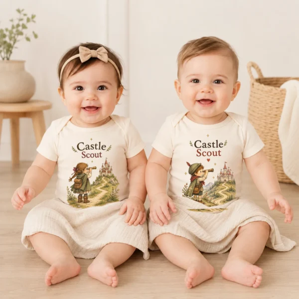 Castle Scout, Storybook Fantasy Baby Bodysuit or Toddler Shirt — baby bodysuit mockup castle scout baby bodysuit model mockup