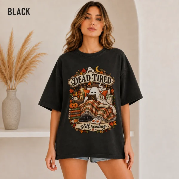 cozy Halloween book lover shirt t-shirt color options