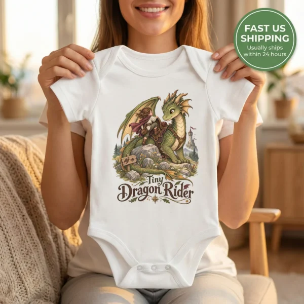 Dragon Rider Baby Bodysuit or Toddler Shirt, Tiny Dragon Rider — baby bodysuit mockup dragon baby bodysuit product photo