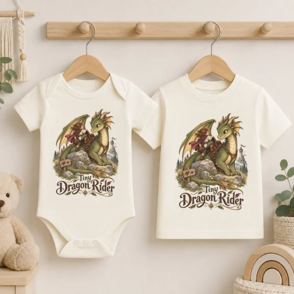 Dragon Rider Baby Bodysuit or Toddler Shirt, Tiny Dragon Rider — baby bodysuit mockup dragon baby bodysuit styled product photo