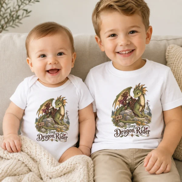 Dragon Rider Baby Bodysuit or Toddler Shirt, Tiny Dragon Rider — baby bodysuit mockup dragon baby bodysuit front view