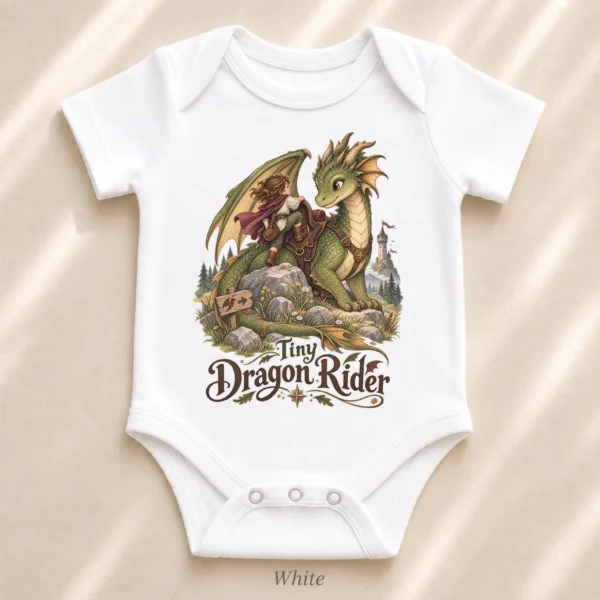 Dragon Rider Baby Bodysuit or Toddler Shirt, Tiny Dragon Rider — alternate product mockup dragon baby bodysuit lifestyle scene
