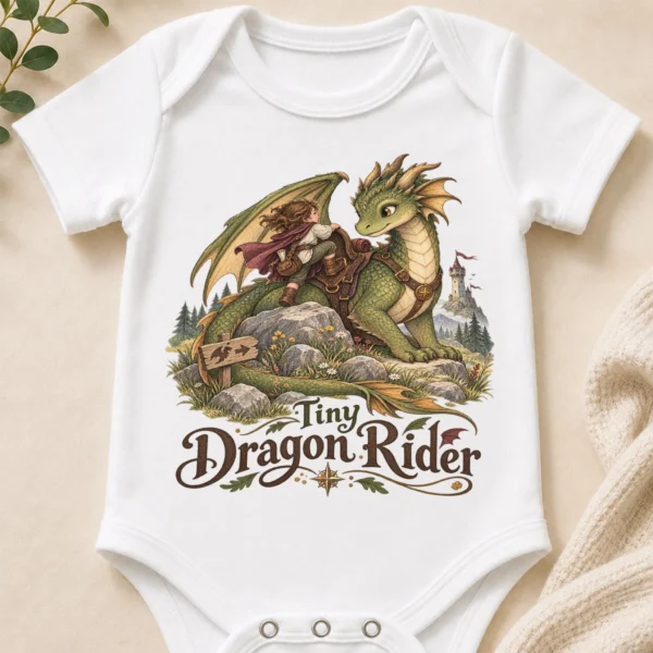 Dragon Rider Baby Bodysuit or Toddler Shirt, Tiny Dragon Rider — baby bodysuit mockup dragon baby bodysuit close-up detail