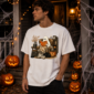 Halloween ghost reading shirt t-shirt close-up detail