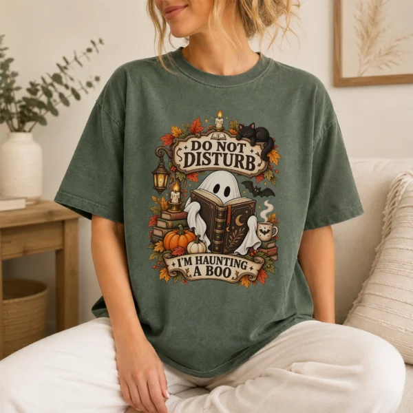 Do Not Disturb Ghost Reader, I'm Haunting a Boo — lifestyle mockup ghost reader t-shirt lifestyle scene