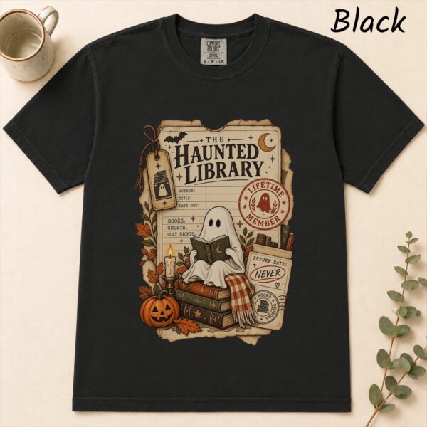 Ghost Reading Halloween Shirt – Vintage Library Book Lover Ghost Reading Halloween Shirt t-shirt flat lay view