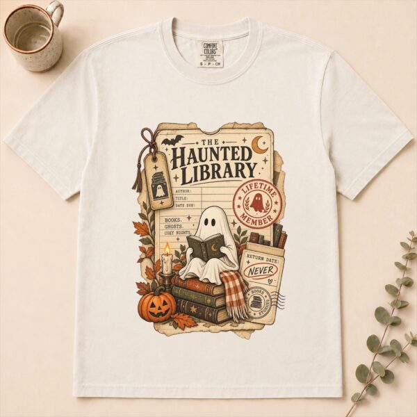Ghost Reading Halloween Shirt – Vintage Library Book Lover Ghost Reading Halloween Shirt t-shirt flat lay view
