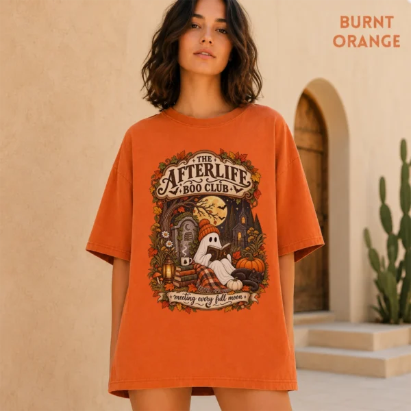 Fall Ghost Reading the Afterlife Boo Club Halloween Shirt — alternate product mockup ghost reading shirt t-shirt color options