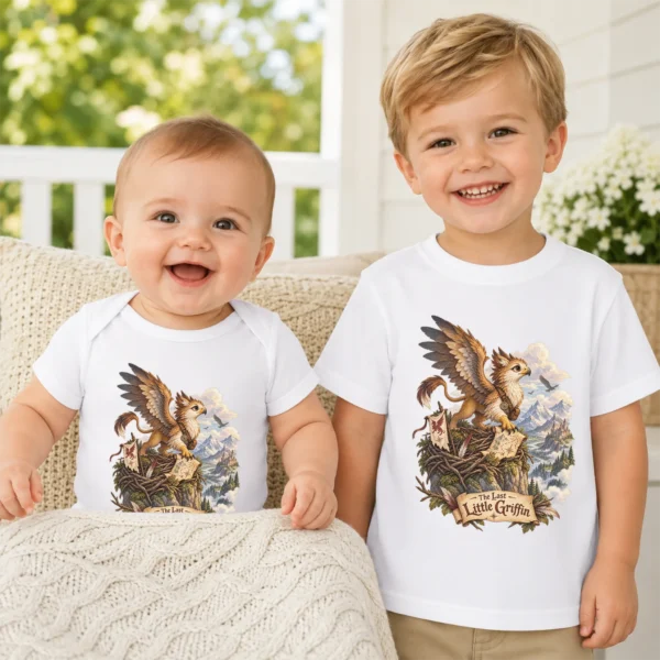 Griffin Baby Bodysuit or Toddler Shirt, the Last Little Griffin — baby bodysuit mockup griffin baby bodysuit close-up detail