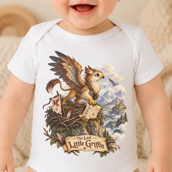 griffin baby bodysuit close-up detail