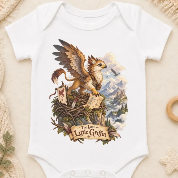 Griffin Baby Bodysuit or Toddler Shirt, the Last Little Griffin — baby bodysuit mockup griffin baby bodysuit close-up detail