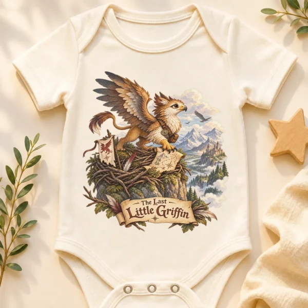 Griffin Baby Bodysuit or Toddler Shirt, the Last Little Griffin — baby bodysuit mockup griffin baby bodysuit close-up detail