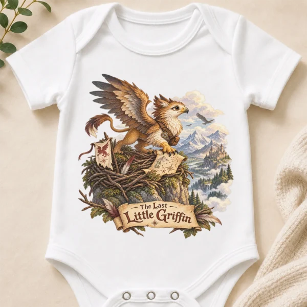 Griffin Baby Bodysuit or Toddler Shirt, the Last Little Griffin — baby bodysuit mockup griffin baby bodysuit close-up detail