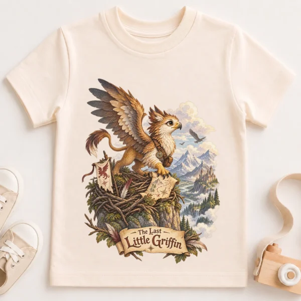 Griffin Baby Bodysuit or Toddler Shirt, the Last Little Griffin — toddler shirt mockup griffin baby bodysuit close-up detail