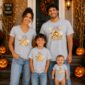 Halloween family matching watercolor pumpkin shirt baby bodysuit color options