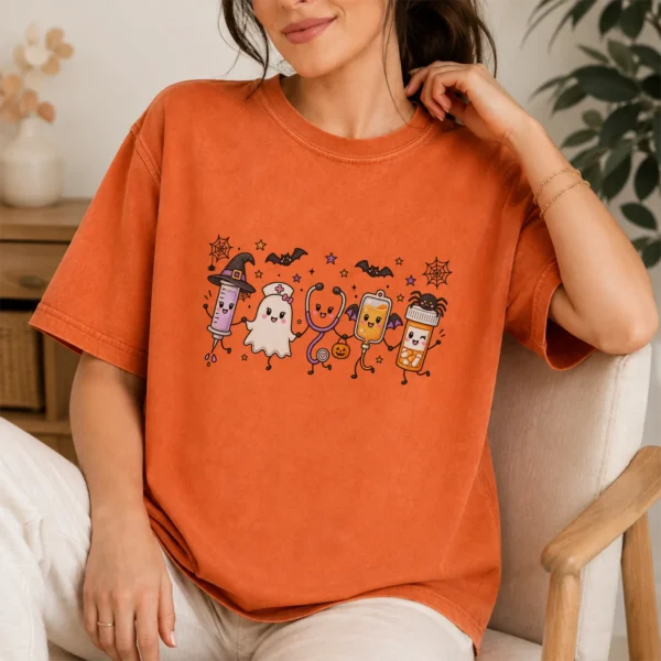 Halloween Nurse Life Kawaii Medical Characters Shirt — lifestyle mockup Halloween nurse shirt t-shirt lifestyle scene