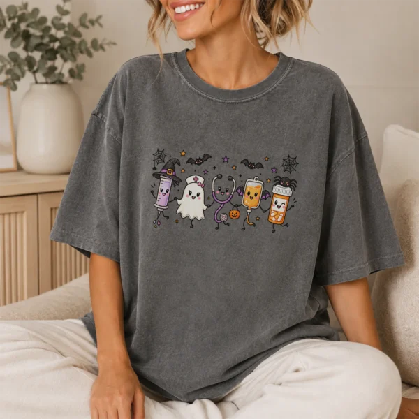 Halloween Nurse Life Kawaii Medical Characters Shirt — lifestyle mockup Halloween nurse shirt t-shirt lifestyle scene