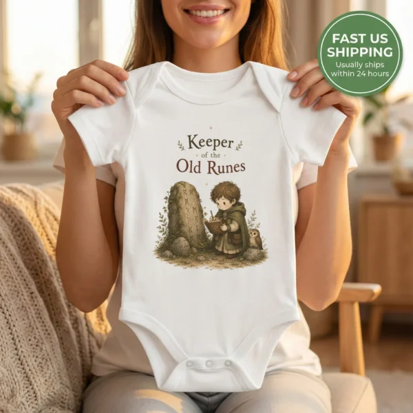 Keeper of the Old Runes Baby Bodysuit, Boy or Girl — baby bodysuit mockup keeper of the old runes baby bodysuit mockup view