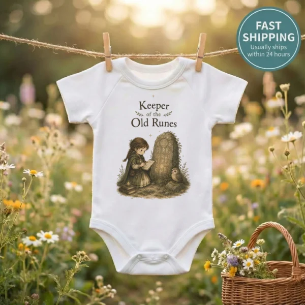 Keeper of the Old Runes Baby Bodysuit, Boy or Girl — baby bodysuit mockup keeper of the old runes baby bodysuit mockup view