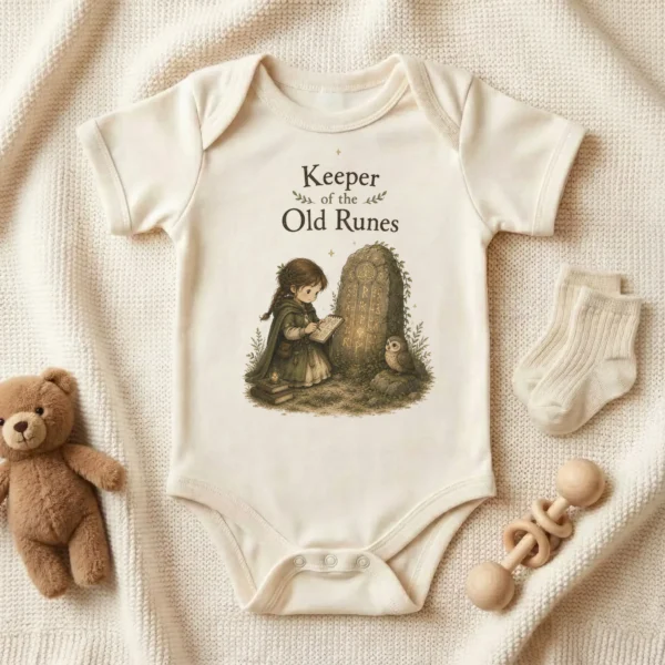 Keeper of the Old Runes Baby Bodysuit, Boy or Girl — baby bodysuit mockup keeper of the old runes baby bodysuit product photo