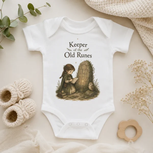 Keeper of the Old Runes Baby Bodysuit, Boy or Girl — alternate product mockup keeper of the old runes baby bodysuit product photo