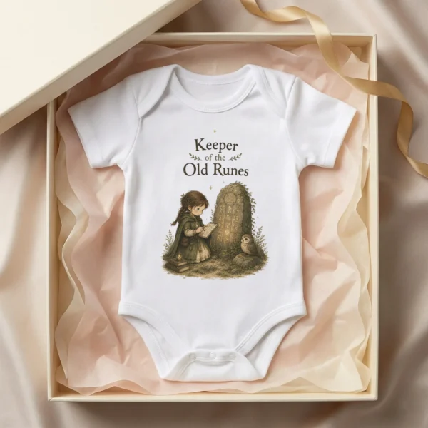 Keeper of the Old Runes Baby Bodysuit, Boy or Girl — baby bodysuit mockup keeper of the old runes baby bodysuit lifestyle scene