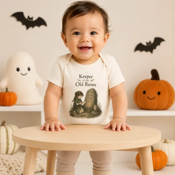 Keeper of the Old Runes Baby Bodysuit, Boy or Girl — baby bodysuit mockup keeper of the old runes baby bodysuit product photo
