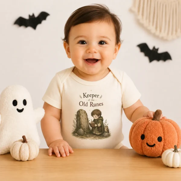Keeper of the Old Runes Baby Bodysuit, Boy or Girl — baby bodysuit mockup keeper of the old runes baby bodysuit product photo
