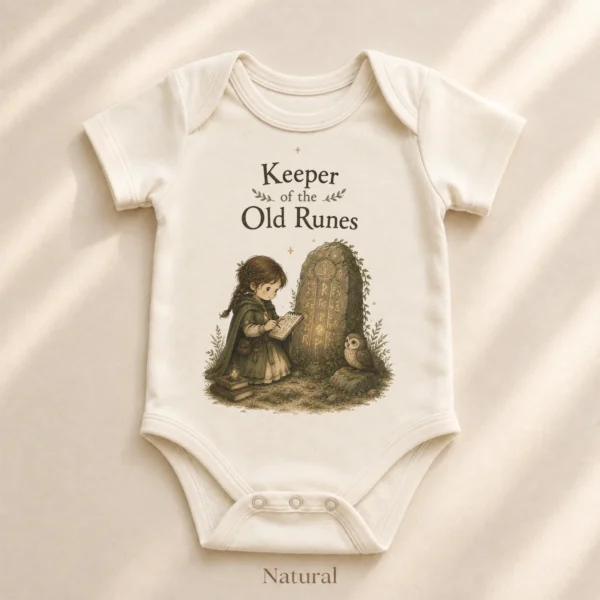 Keeper of the Old Runes Baby Bodysuit, Boy or Girl — alternate product mockup keeper of the old runes baby bodysuit product photo