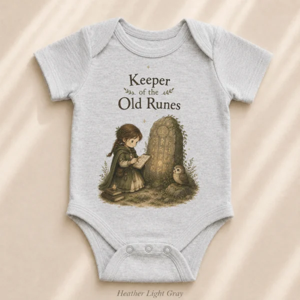 Keeper of the Old Runes Baby Bodysuit, Boy or Girl — alternate product mockup keeper of the old runes baby bodysuit product photo