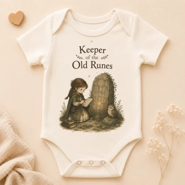 Keeper of the Old Runes Baby Bodysuit, Boy or Girl — alternate product mockup keeper of the old runes baby bodysuit product photo