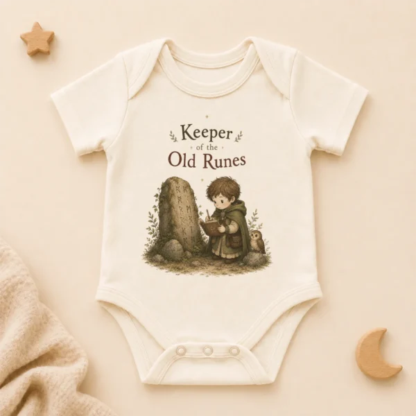 Keeper of the Old Runes Baby Bodysuit, Boy or Girl — alternate product mockup keeper of the old runes baby bodysuit product photo