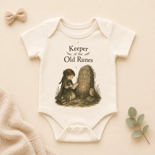 Keeper of the Old Runes Baby Bodysuit, Boy or Girl — alternate product mockup keeper of the old runes baby bodysuit product photo