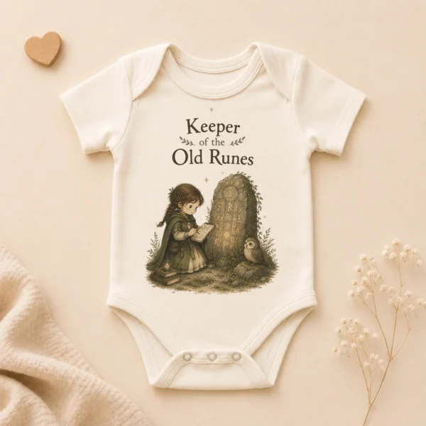 Keeper of the Old Runes Baby Bodysuit, Boy or Girl — alternate product mockup keeper of the old runes baby bodysuit product photo