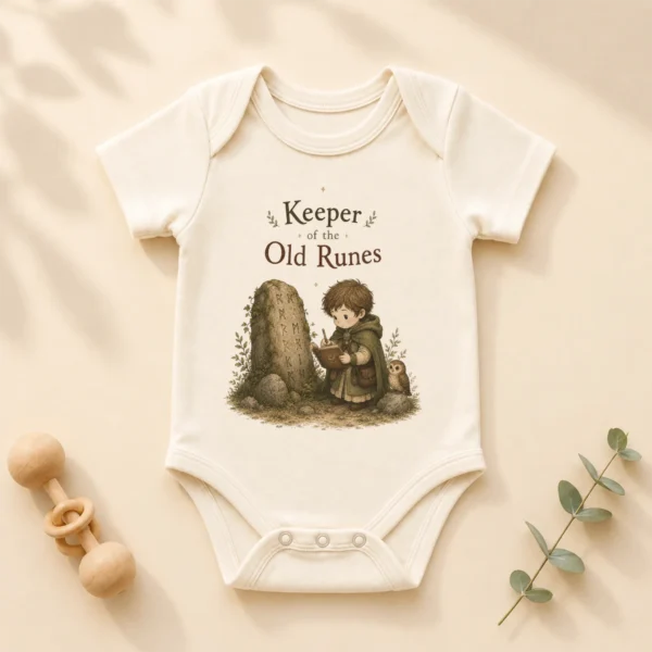 Keeper of the Old Runes Baby Bodysuit, Boy or Girl — alternate product mockup keeper of the old runes baby bodysuit product photo