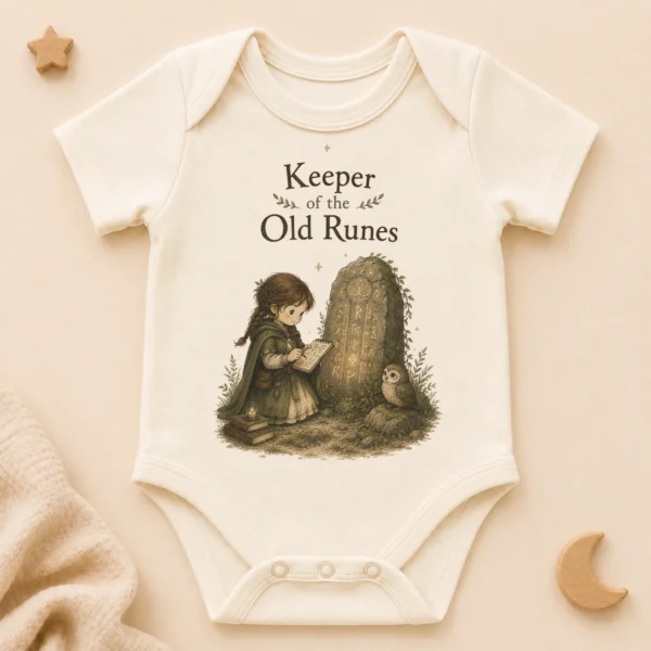 Keeper of the Old Runes Baby Bodysuit, Boy or Girl — alternate product mockup keeper of the old runes baby bodysuit product photo