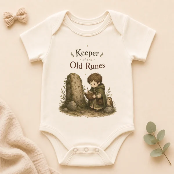 Keeper of the Old Runes Baby Bodysuit, Boy or Girl — alternate product mockup keeper of the old runes baby bodysuit product photo