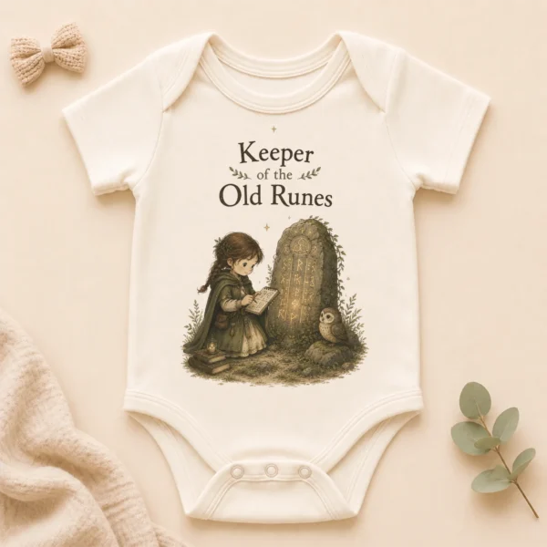 Keeper of the Old Runes Baby Bodysuit, Boy or Girl — alternate product mockup keeper of the old runes baby bodysuit product photo