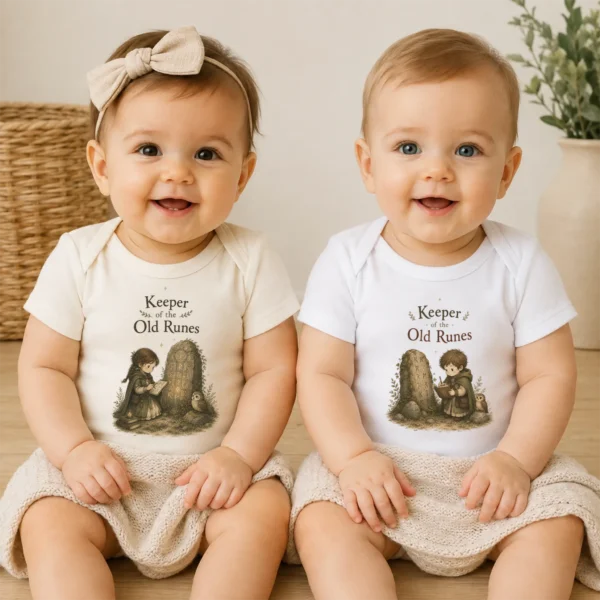 Keeper of the Old Runes Baby Bodysuit, Boy or Girl — baby bodysuit mockup keeper of the old runes baby bodysuit model mockup