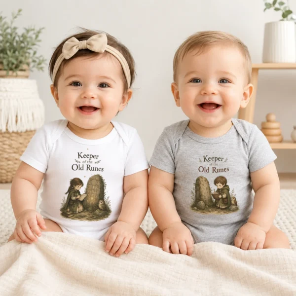 Keeper of the Old Runes Baby Bodysuit, Boy or Girl — baby bodysuit mockup keeper of the old runes baby bodysuit model mockup