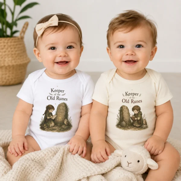 Keeper of the Old Runes Baby Bodysuit, Boy or Girl — baby bodysuit mockup keeper of the old runes baby bodysuit model mockup