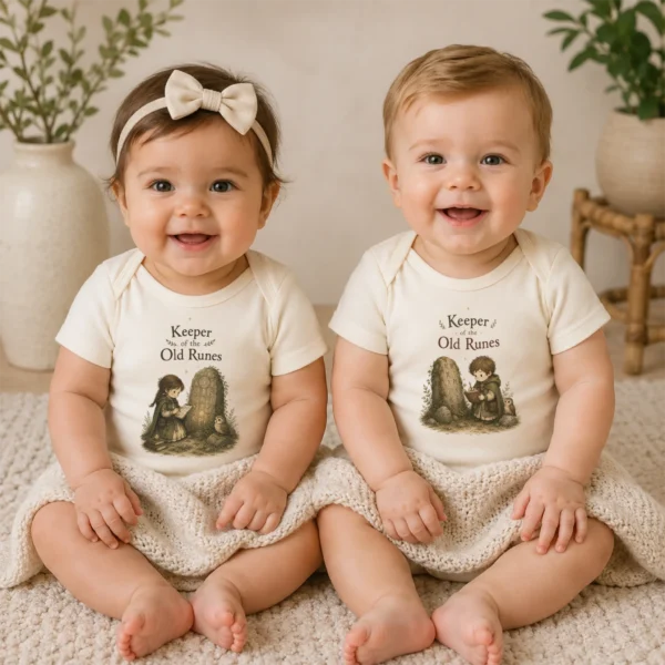 Keeper of the Old Runes Baby Bodysuit, Boy or Girl — baby bodysuit mockup keeper of the old runes baby bodysuit model mockup