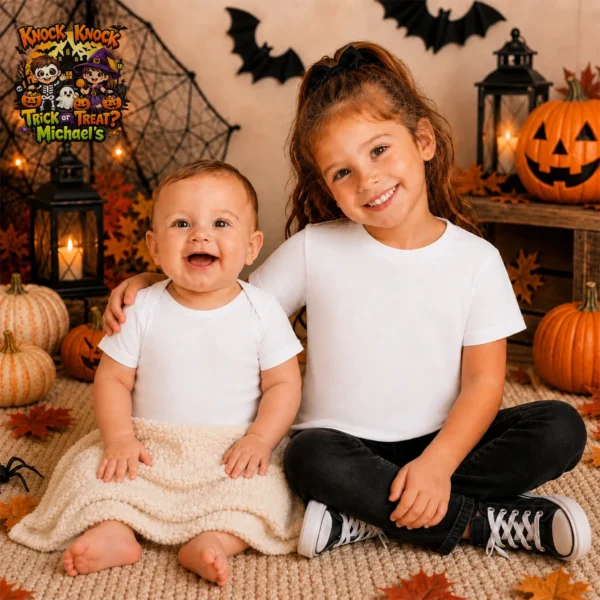 Personalized Knock Knock Trick or Treat Halloween Shirt or Bodysuit — baby bodysuit mockup Knock Knock Trick or Treat Personalized Halloween Shirt baby bodysuit product photo