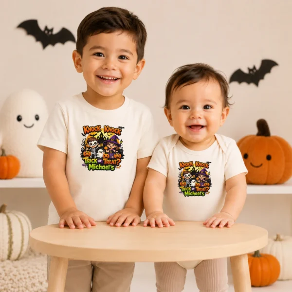 Knock Knock Trick or Treat Personalized Halloween Shirt baby bodysuit