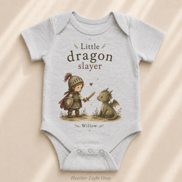 Personalized Little Dragon Slayer Baby Bodysuit, Boy or Girl — alternate product mockup little dragon slayer baby bodysuit product photo
