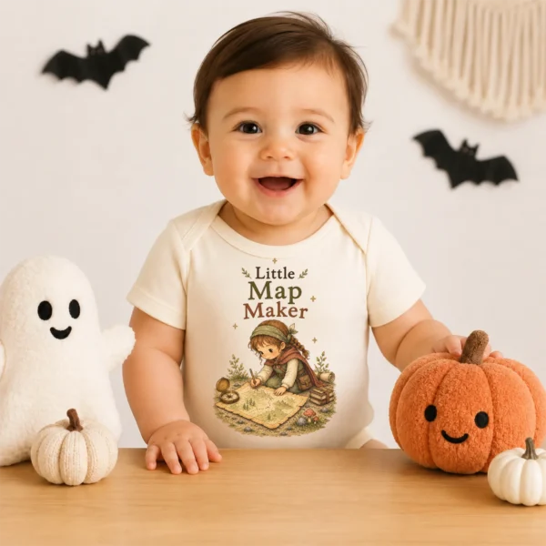 Little Map Maker Baby Bodysuit or Toddler Shirt, Explorer Apparel — baby bodysuit mockup little map maker baby bodysuit product photo